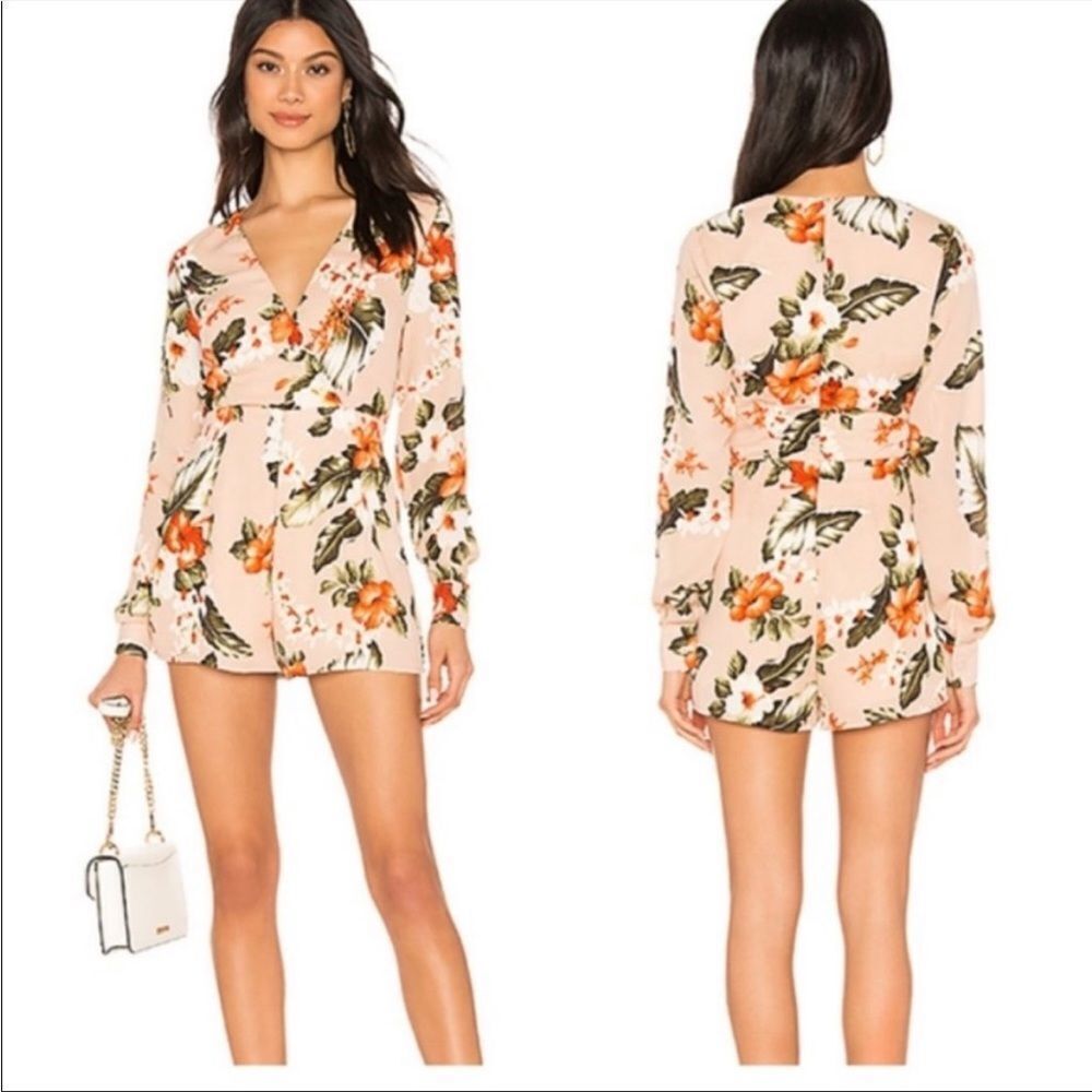 Superdown Ilah beige tropical‎ floral romper S